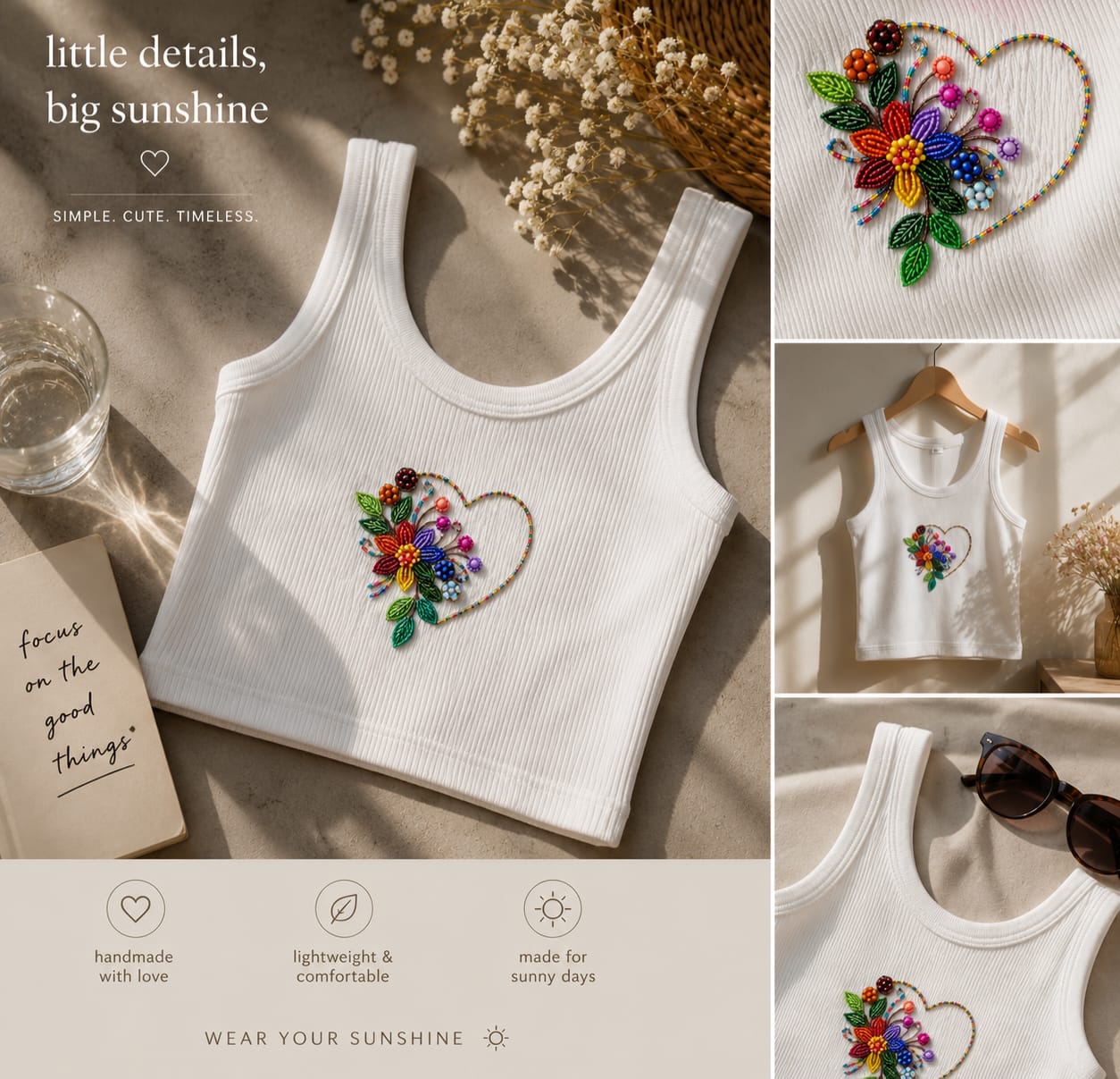 Hand-beaded floral heart tank